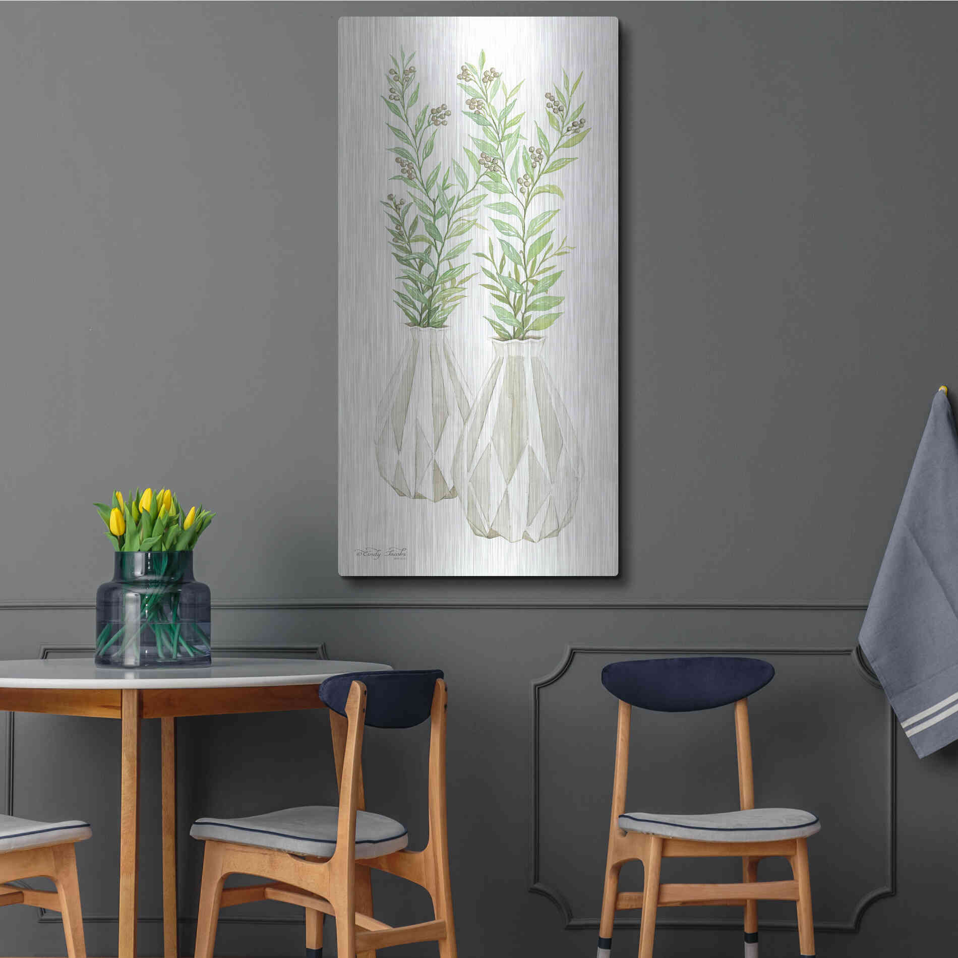 Luxe Metal Art 'Geometric Vase III' by Cindy Jacobs, Metal Wall Art,24x48