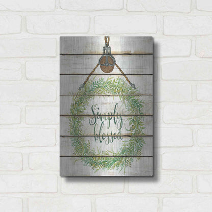 Luxe Metal Art 'Simply Blessed Wreath on Wood Panels' by Cindy Jacobs, Metal Wall Art,12x16