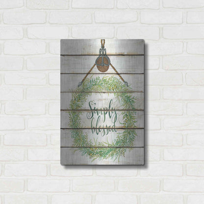 Luxe Metal Art 'Simply Blessed Wreath on Wood Panels' by Cindy Jacobs, Metal Wall Art,16x24