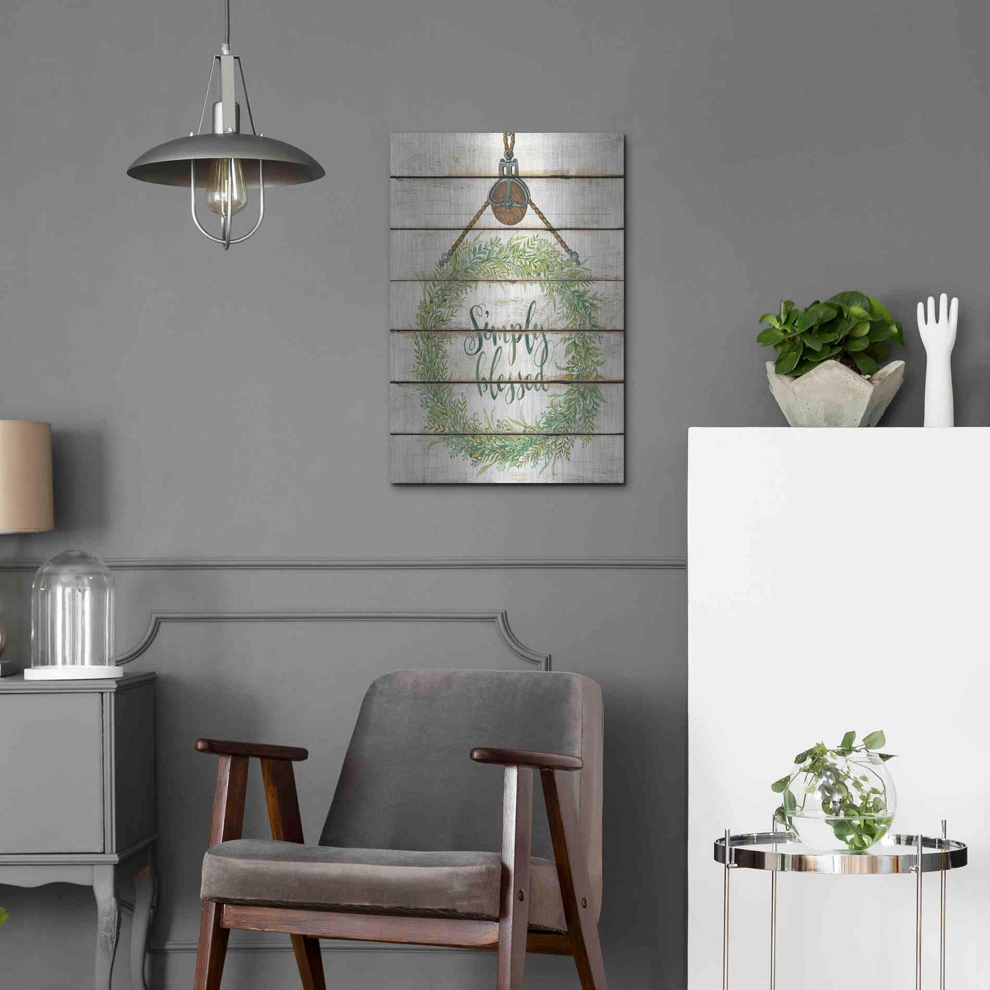 Luxe Metal Art 'Simply Blessed Wreath on Wood Panels' by Cindy Jacobs, Metal Wall Art,16x24