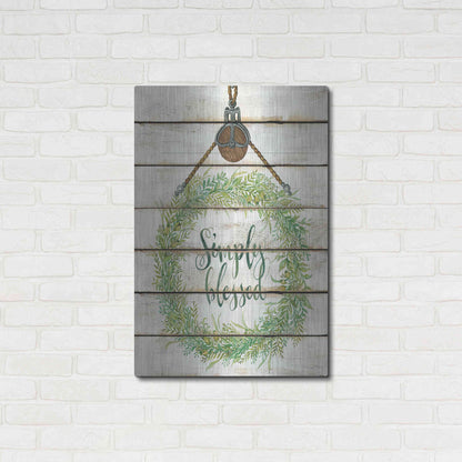 Luxe Metal Art 'Simply Blessed Wreath on Wood Panels' by Cindy Jacobs, Metal Wall Art,24x36