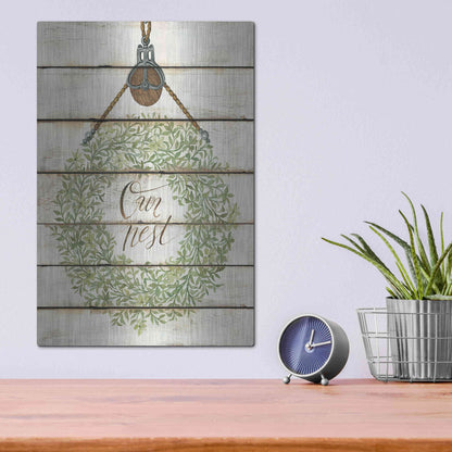 Luxe Metal Art 'Our Nest Wreath on Wood Panels' by Cindy Jacobs, Metal Wall Art,12x16