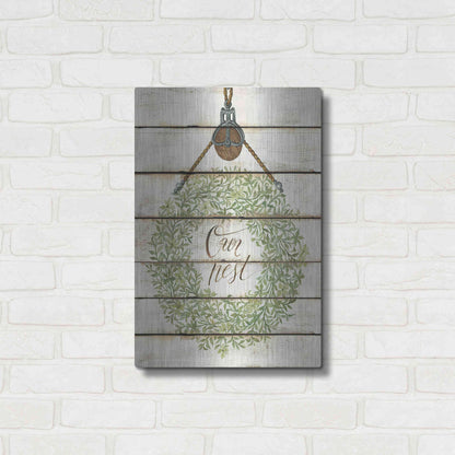 Luxe Metal Art 'Our Nest Wreath on Wood Panels' by Cindy Jacobs, Metal Wall Art,16x24