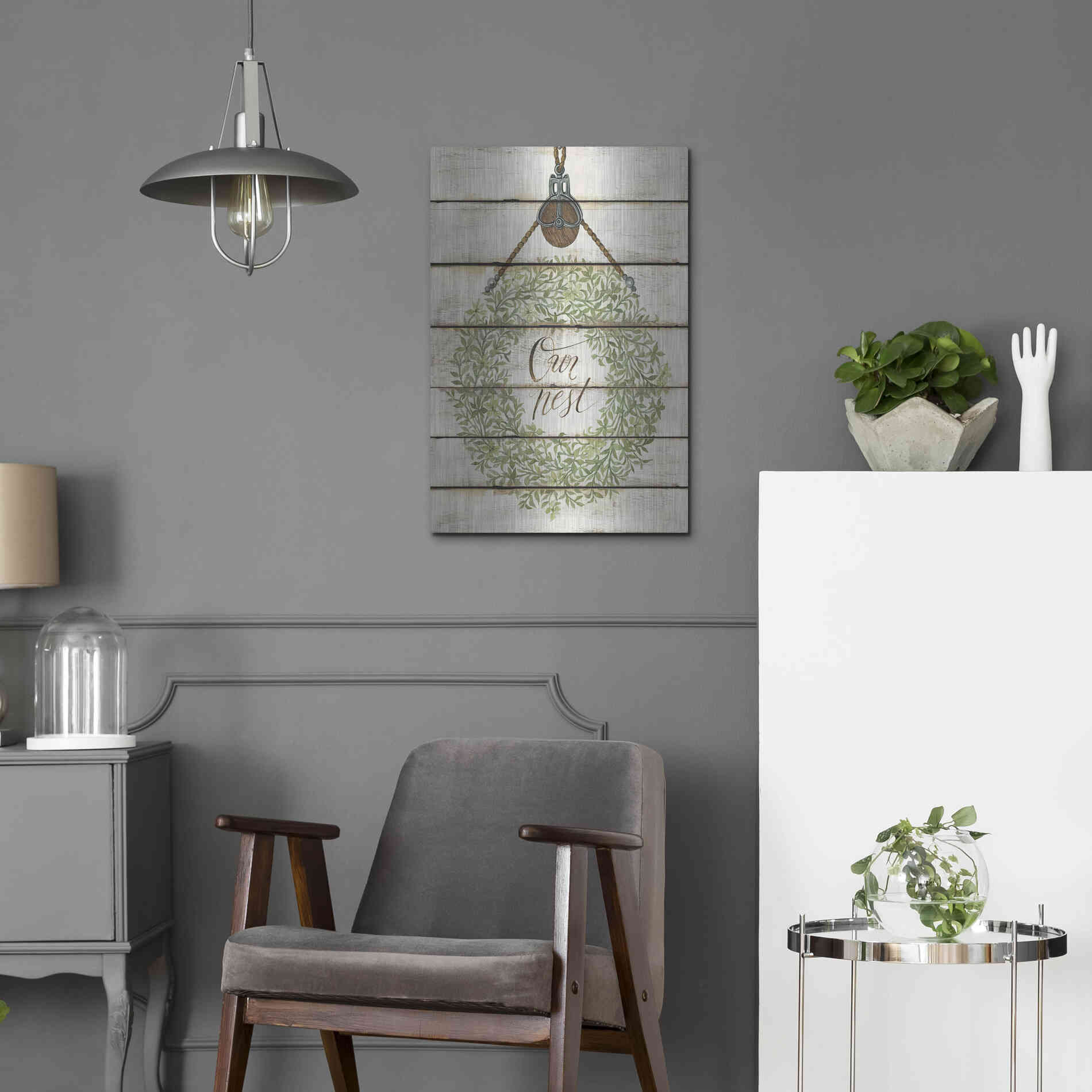 Luxe Metal Art 'Our Nest Wreath on Wood Panels' by Cindy Jacobs, Metal Wall Art,16x24