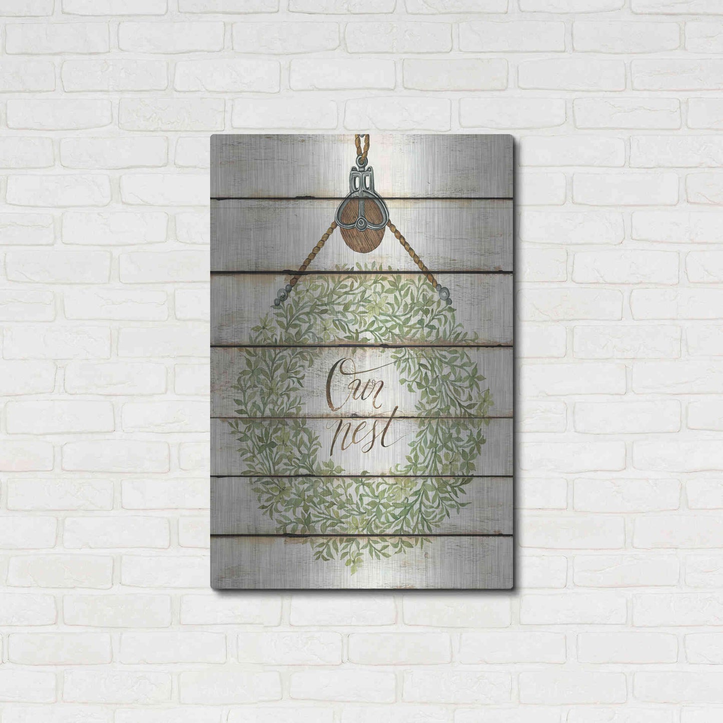 Luxe Metal Art 'Our Nest Wreath on Wood Panels' by Cindy Jacobs, Metal Wall Art,24x36