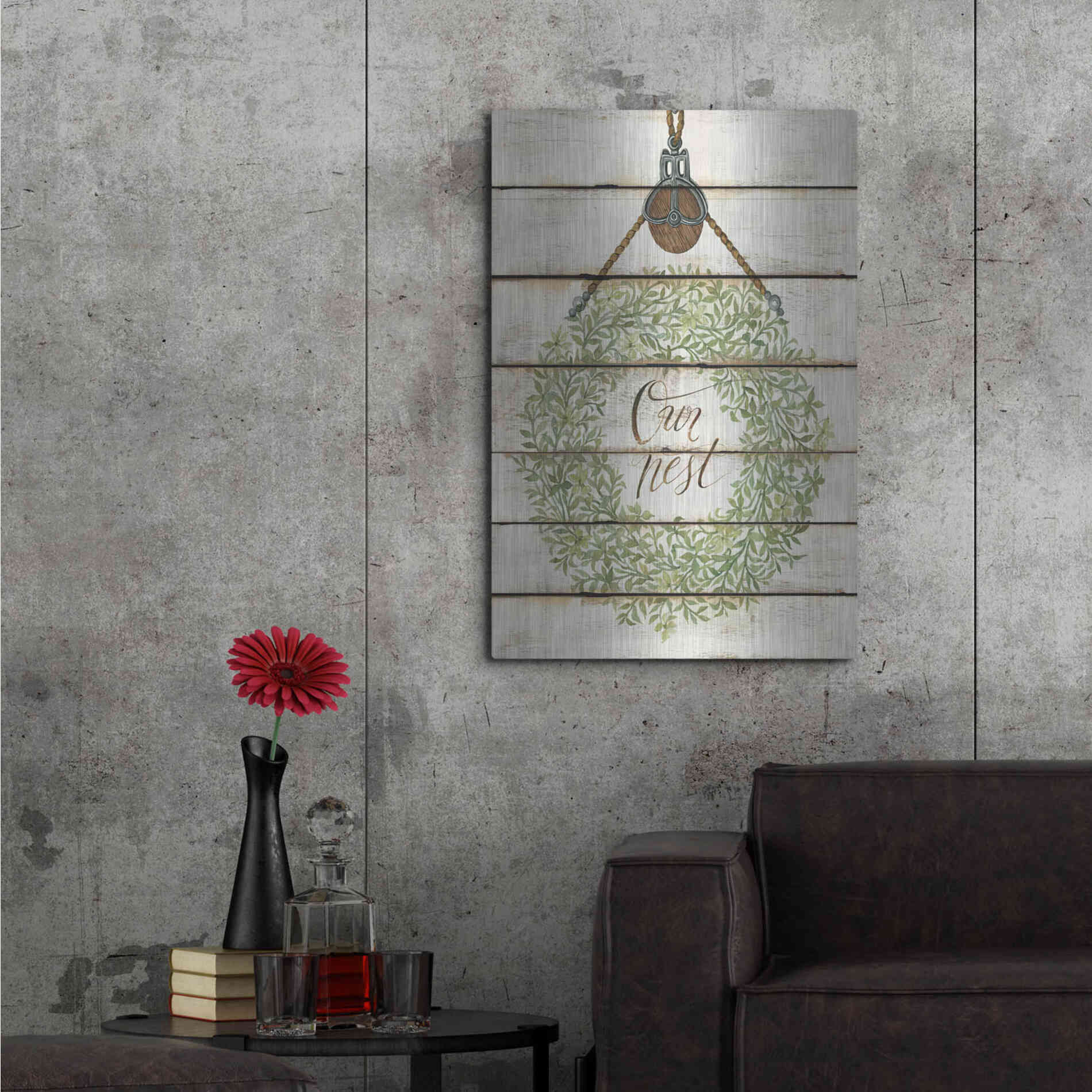 Luxe Metal Art 'Our Nest Wreath on Wood Panels' by Cindy Jacobs, Metal Wall Art,24x36