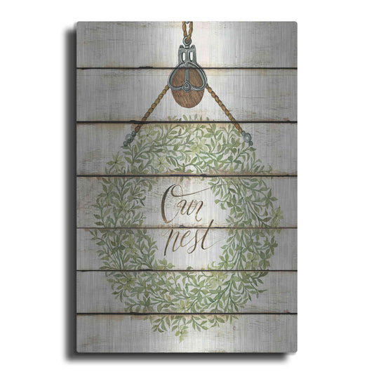 Luxe Metal Art 'Our Nest Wreath on Wood Panels' by Cindy Jacobs, Metal Wall Art