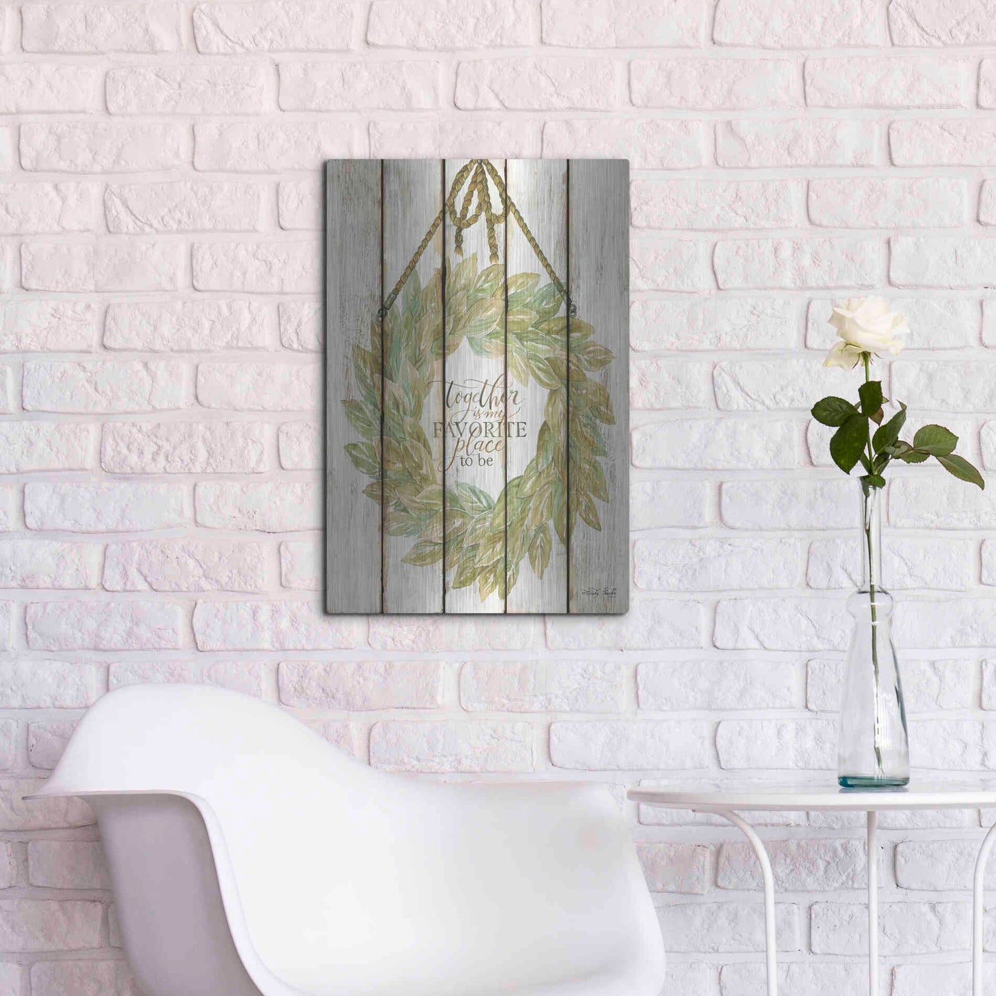 Luxe Metal Art 'Together Wreath on Wood Panels' by Cindy Jacobs, Metal Wall Art,16x24