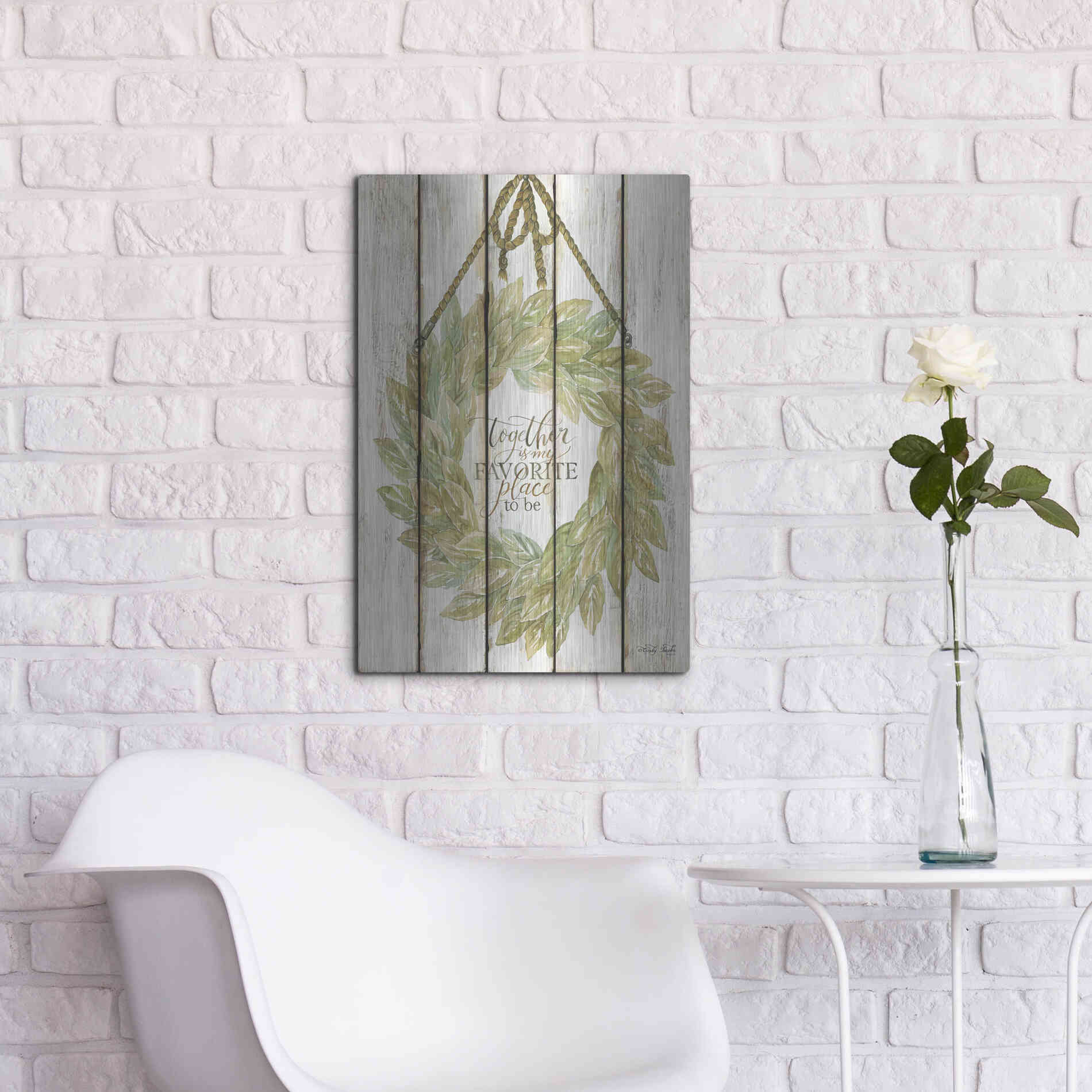 Luxe Metal Art 'Together Wreath on Wood Panels' by Cindy Jacobs, Metal Wall Art,16x24