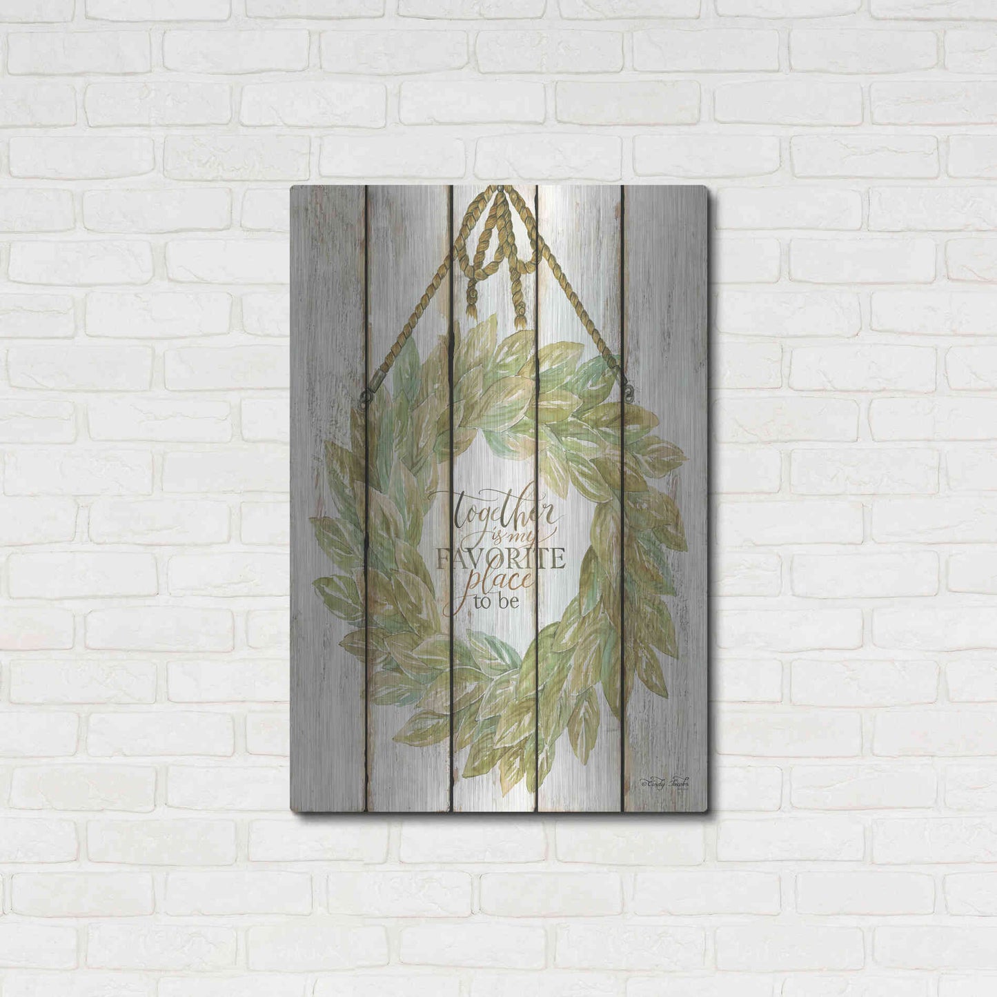 Luxe Metal Art 'Together Wreath on Wood Panels' by Cindy Jacobs, Metal Wall Art,24x36