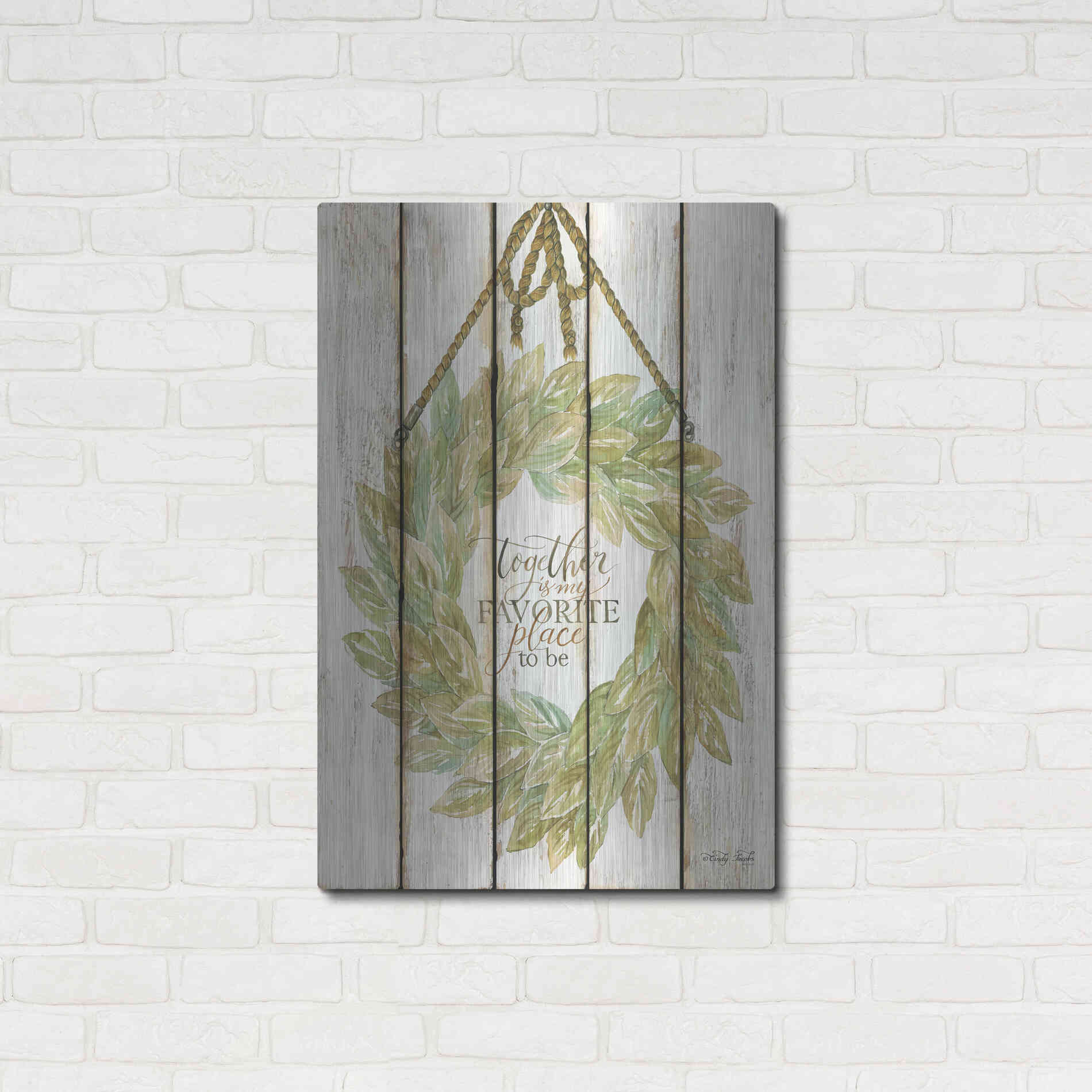 Luxe Metal Art 'Together Wreath on Wood Panels' by Cindy Jacobs, Metal Wall Art,24x36