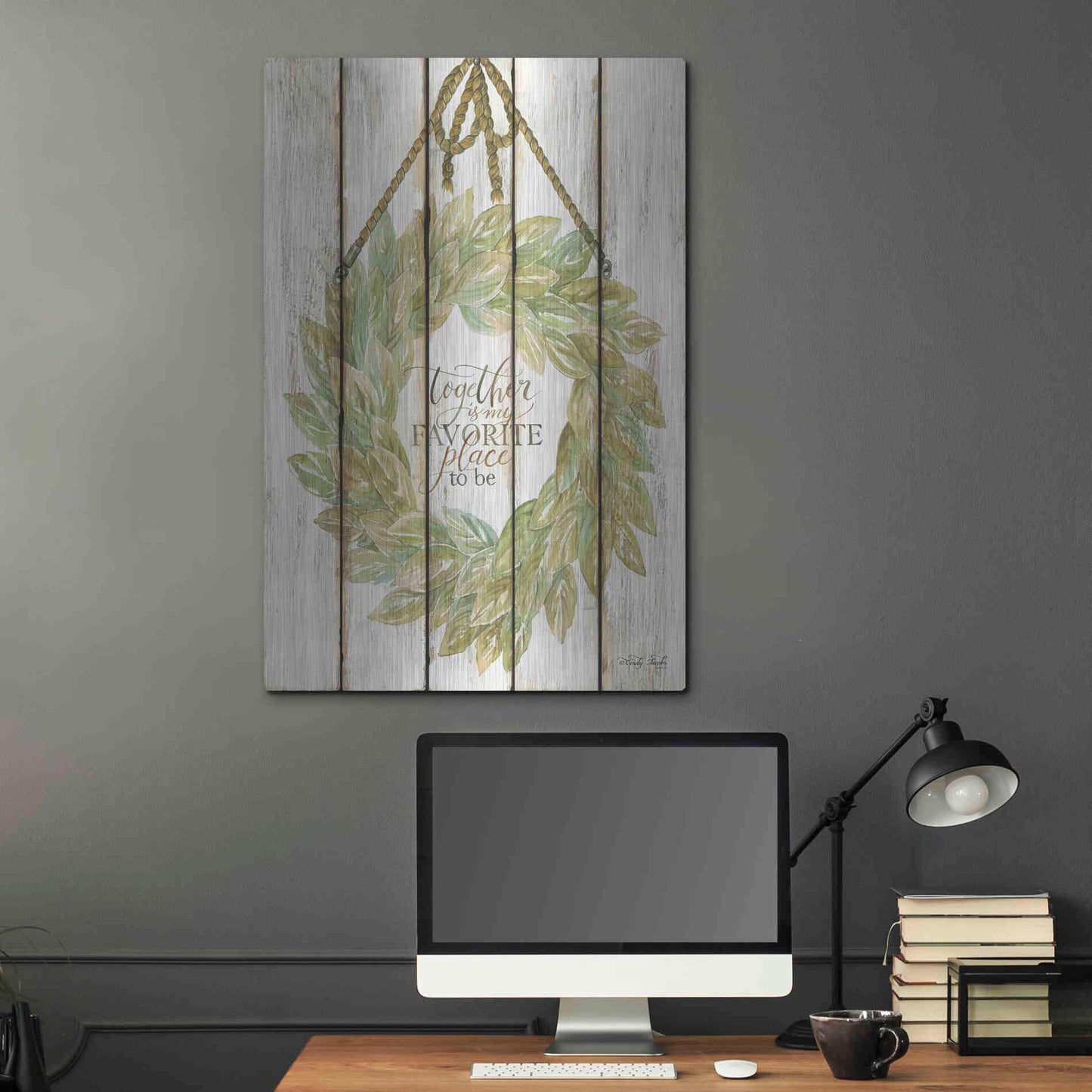 Luxe Metal Art 'Together Wreath on Wood Panels' by Cindy Jacobs, Metal Wall Art,24x36