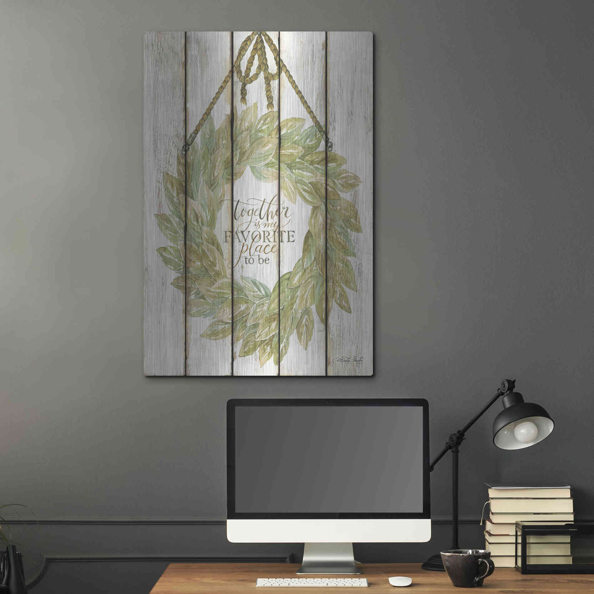 Luxe Metal Art 'Together Wreath on Wood Panels' by Cindy Jacobs, Metal Wall Art,24x36