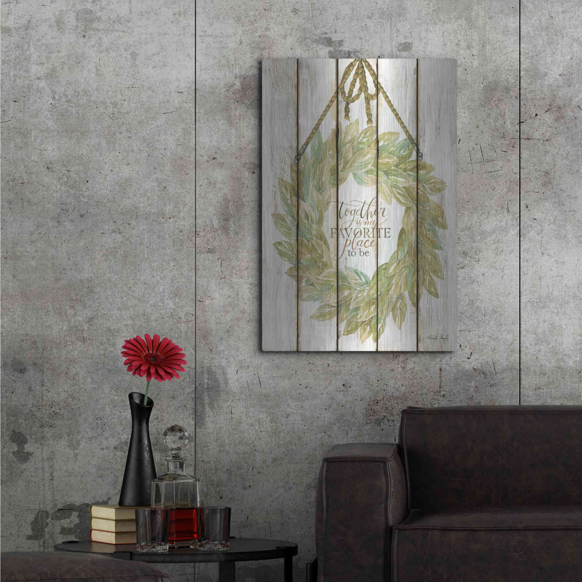 Luxe Metal Art 'Together Wreath on Wood Panels' by Cindy Jacobs, Metal Wall Art,24x36