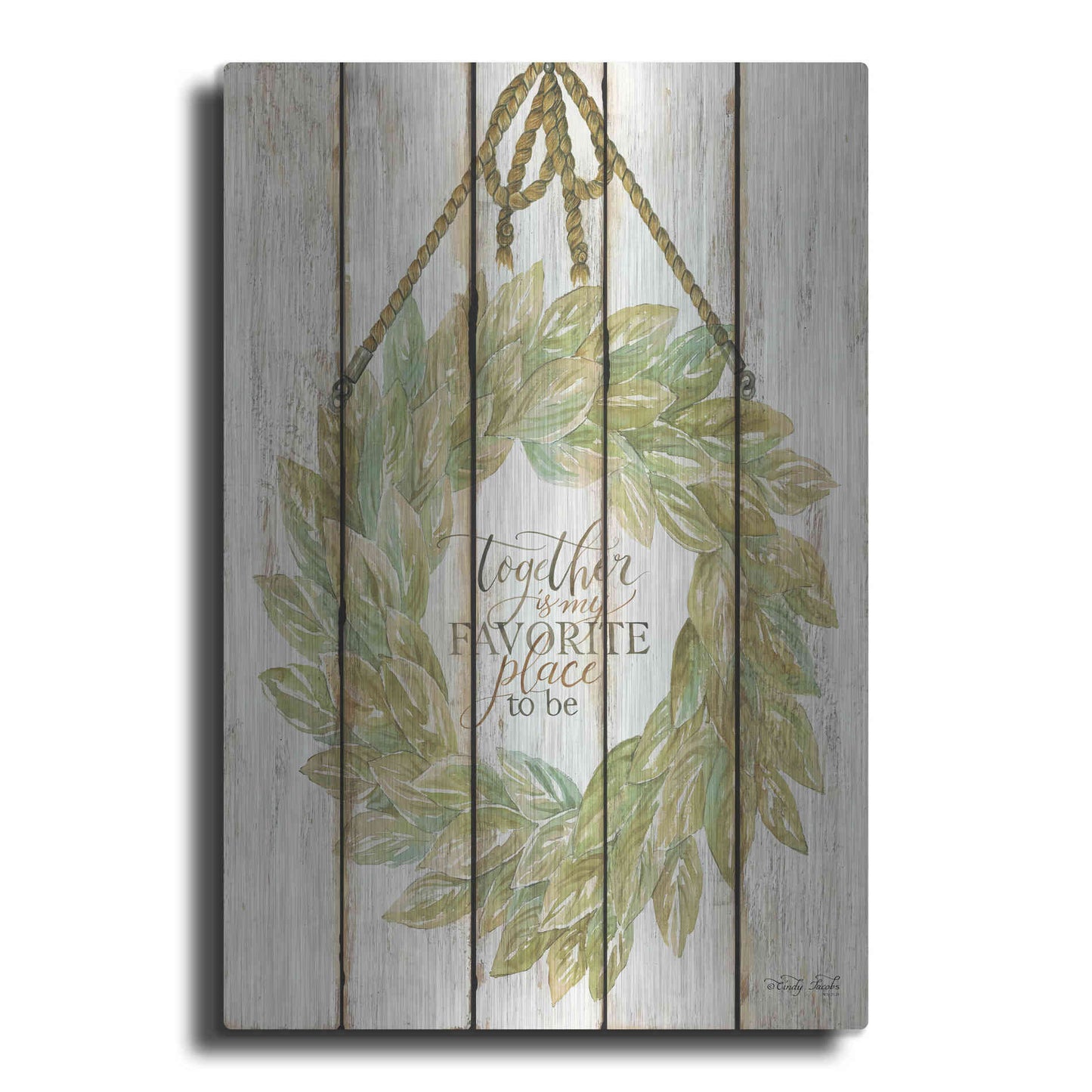 Luxe Metal Art 'Together Wreath on Wood Panels' by Cindy Jacobs, Metal Wall Art