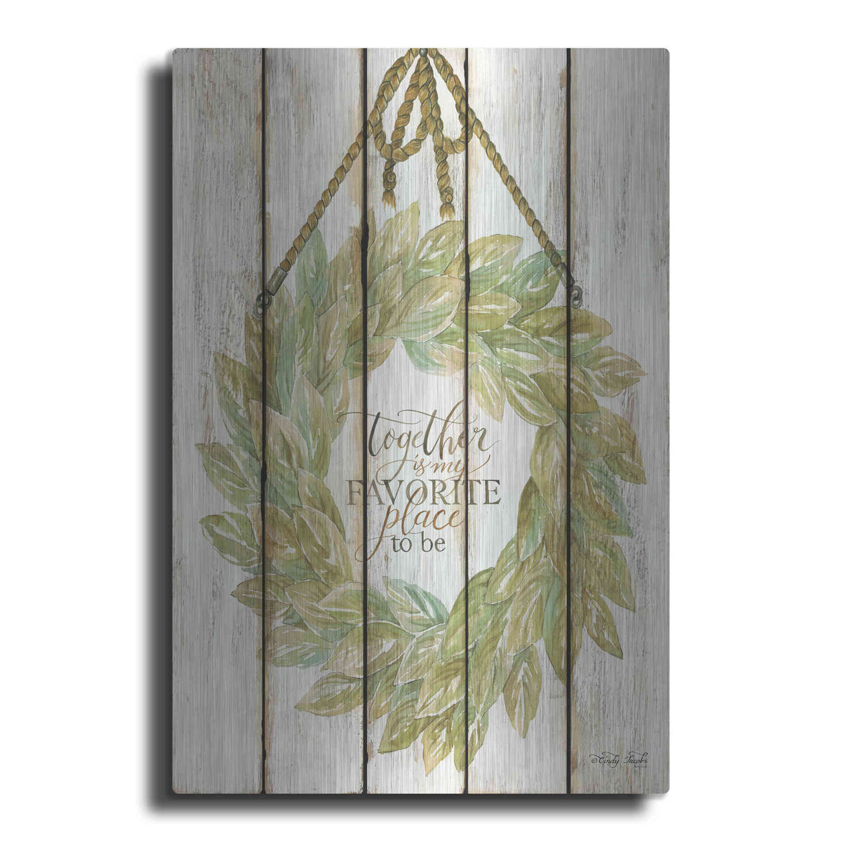 Luxe Metal Art 'Together Wreath on Wood Panels' by Cindy Jacobs, Metal Wall Art