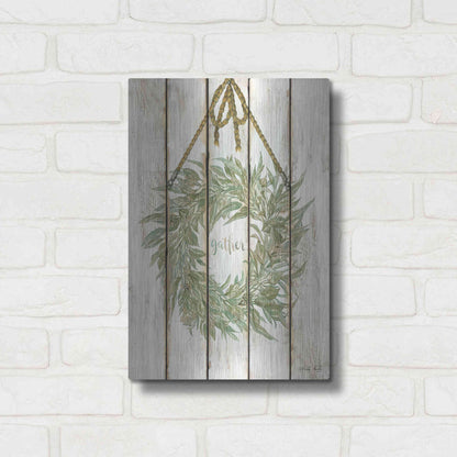 Luxe Metal Art 'Gather Wreath on Wood Panels' by Cindy Jacobs, Metal Wall Art,12x16