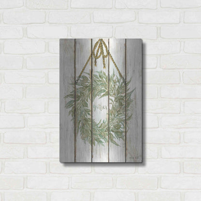 Luxe Metal Art 'Gather Wreath on Wood Panels' by Cindy Jacobs, Metal Wall Art,16x24