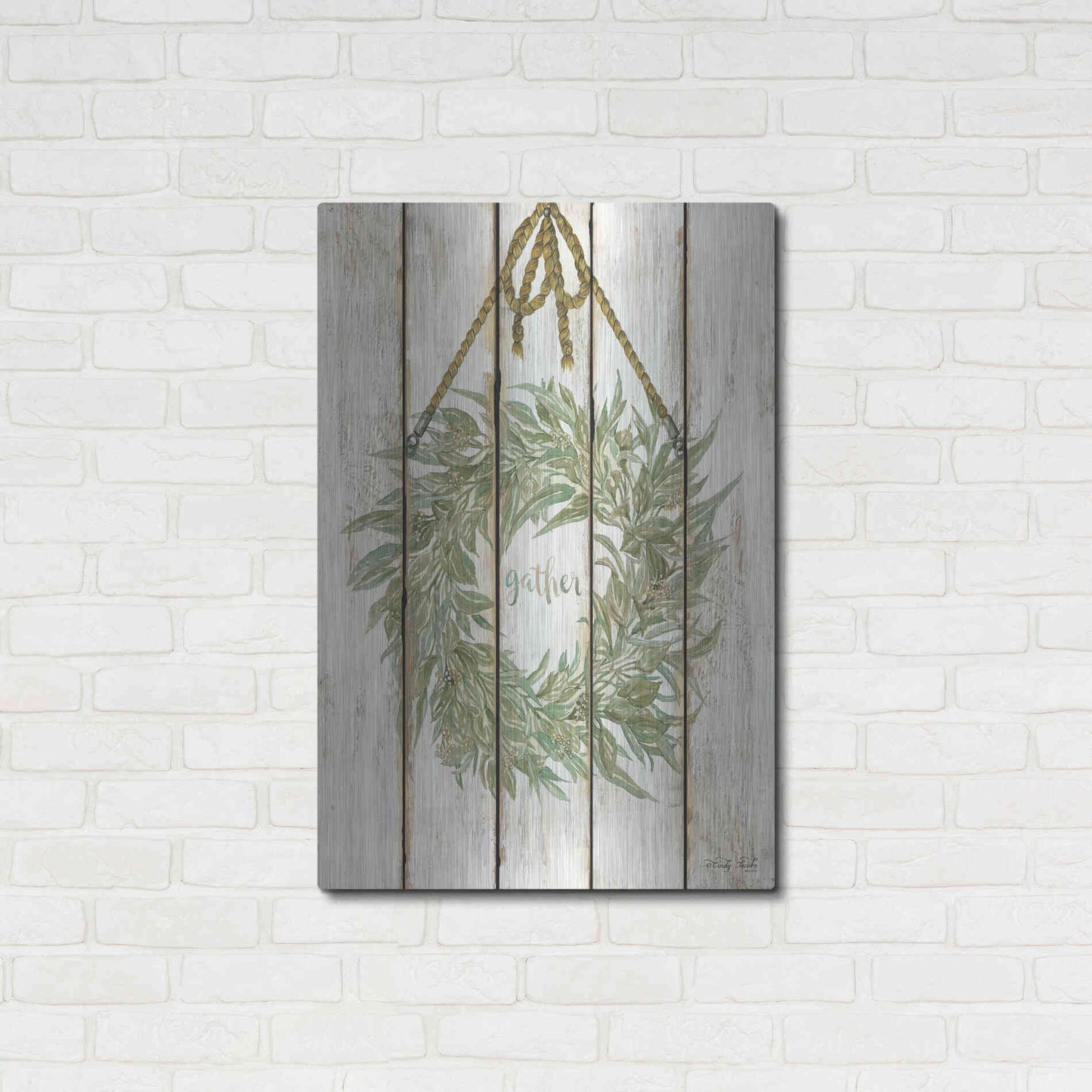 Luxe Metal Art 'Gather Wreath on Wood Panels' by Cindy Jacobs, Metal Wall Art,24x36