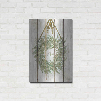Luxe Metal Art 'Gather Wreath on Wood Panels' by Cindy Jacobs, Metal Wall Art,24x36