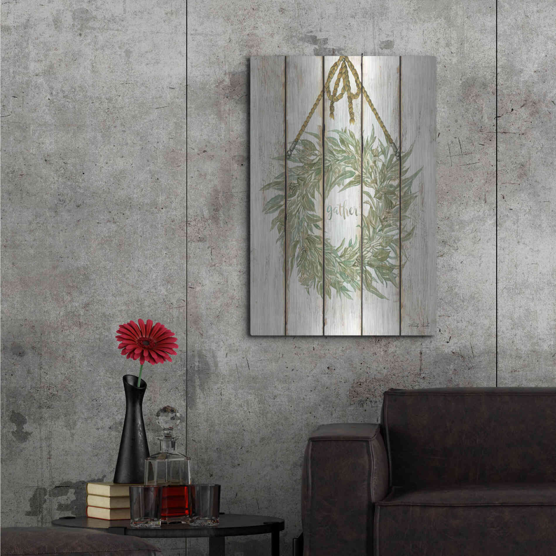Luxe Metal Art 'Gather Wreath on Wood Panels' by Cindy Jacobs, Metal Wall Art,24x36