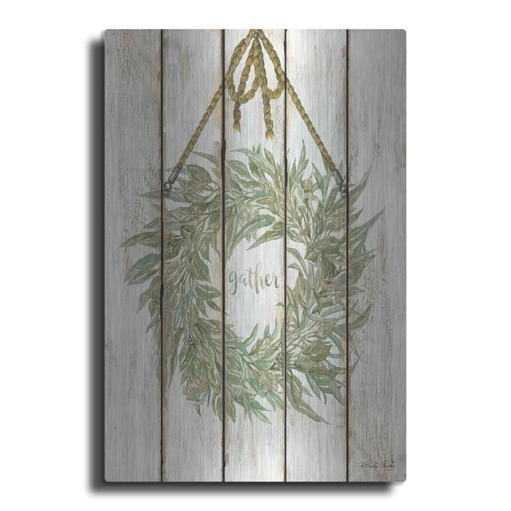 Luxe Metal Art 'Gather Wreath on Wood Panels' by Cindy Jacobs, Metal Wall Art