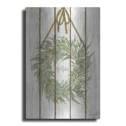 Luxe Metal Art 'Gather Wreath on Wood Panels' by Cindy Jacobs, Metal Wall Art