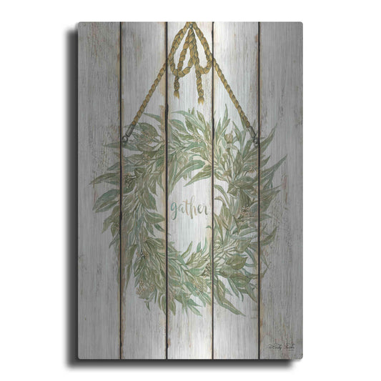 Luxe Metal Art 'Gather Wreath on Wood Panels' by Cindy Jacobs, Metal Wall Art