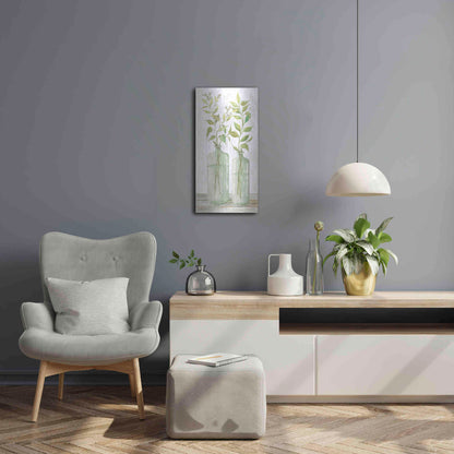 Luxe Metal Art 'Simple Leaves in Jar I' by Cindy Jacobs, Metal Wall Art,12x24