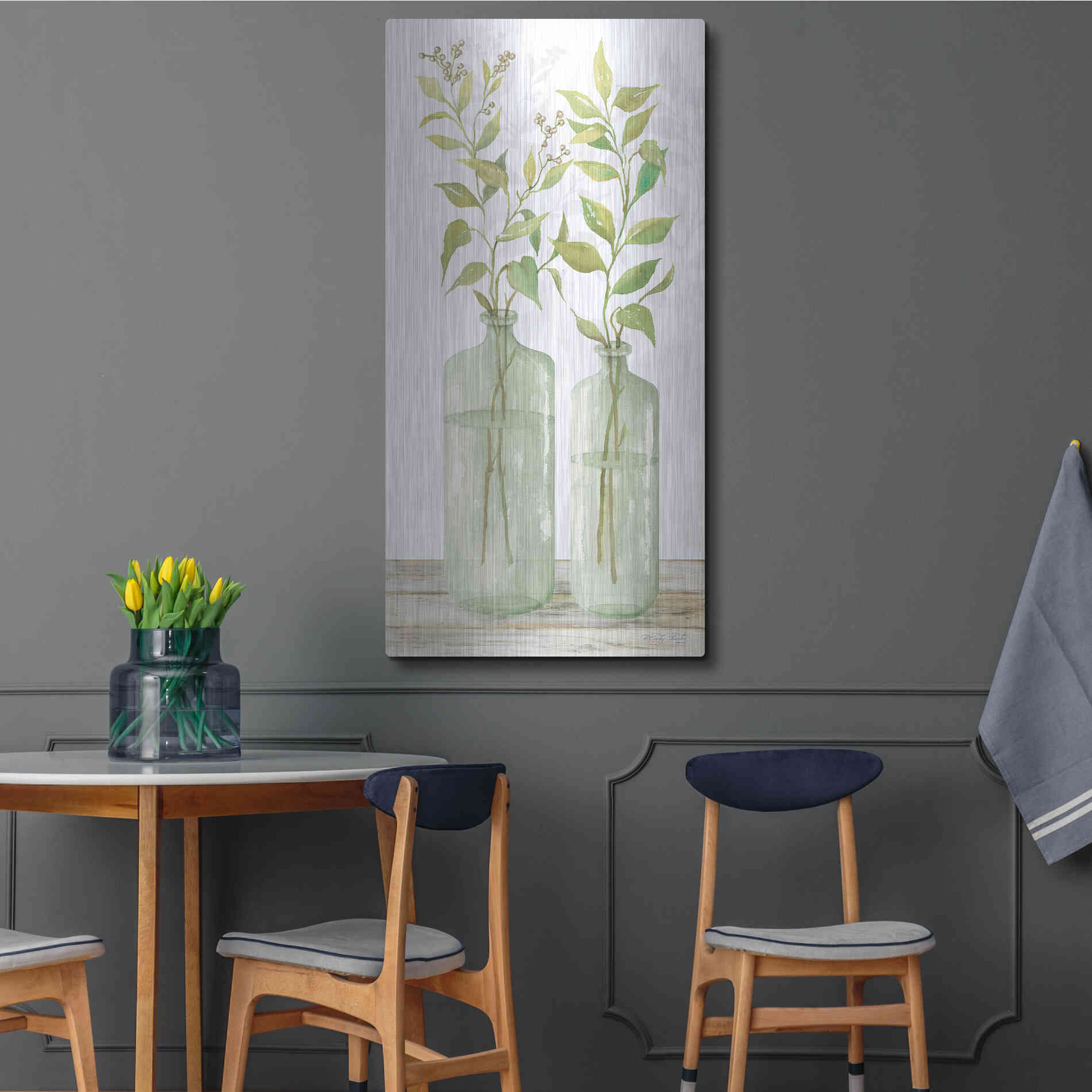 Luxe Metal Art 'Simple Leaves in Jar I' by Cindy Jacobs, Metal Wall Art,24x48