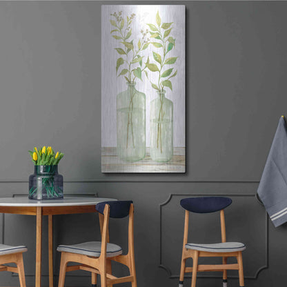 Luxe Metal Art 'Simple Leaves in Jar I' by Cindy Jacobs, Metal Wall Art,24x48