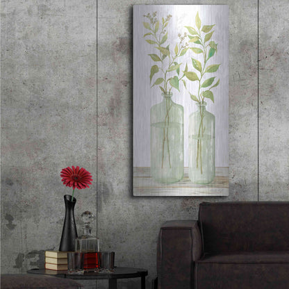 Luxe Metal Art 'Simple Leaves in Jar I' by Cindy Jacobs, Metal Wall Art,24x48