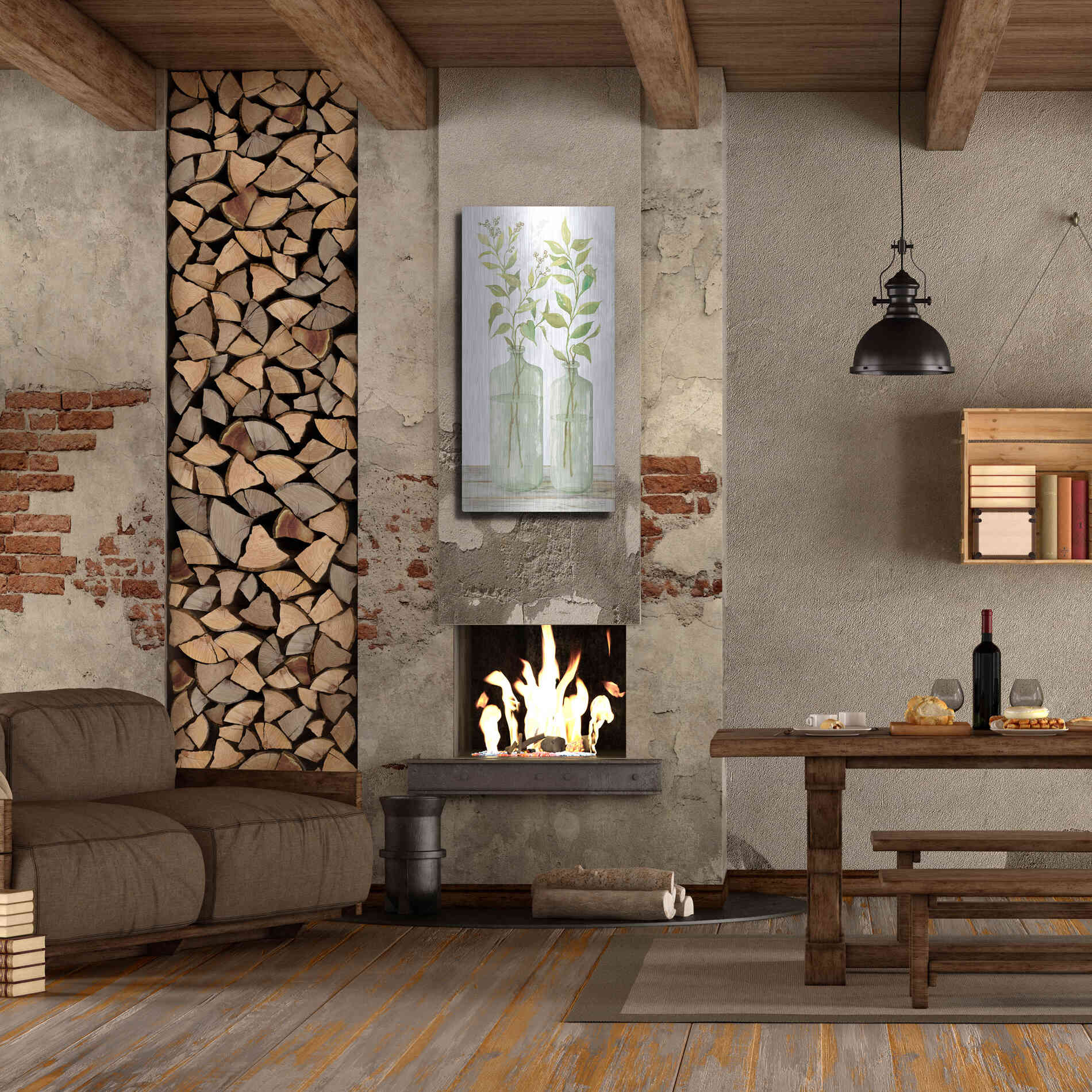 Luxe Metal Art 'Simple Leaves in Jar I' by Cindy Jacobs, Metal Wall Art,24x48