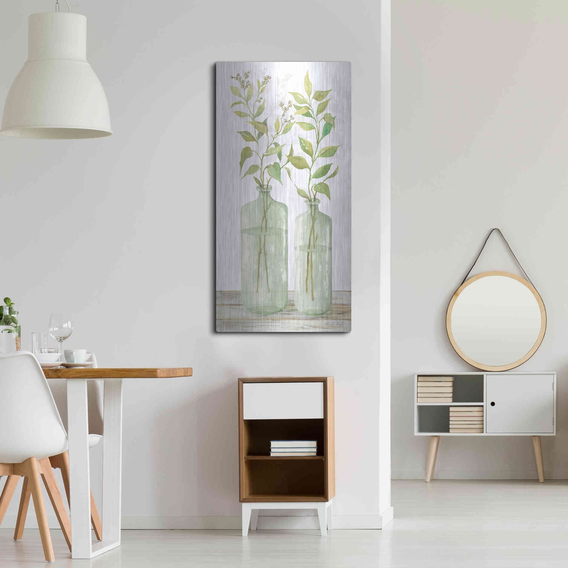 Luxe Metal Art 'Simple Leaves in Jar I' by Cindy Jacobs, Metal Wall Art,24x48