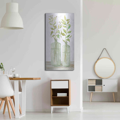 Luxe Metal Art 'Simple Leaves in Jar I' by Cindy Jacobs, Metal Wall Art,24x48