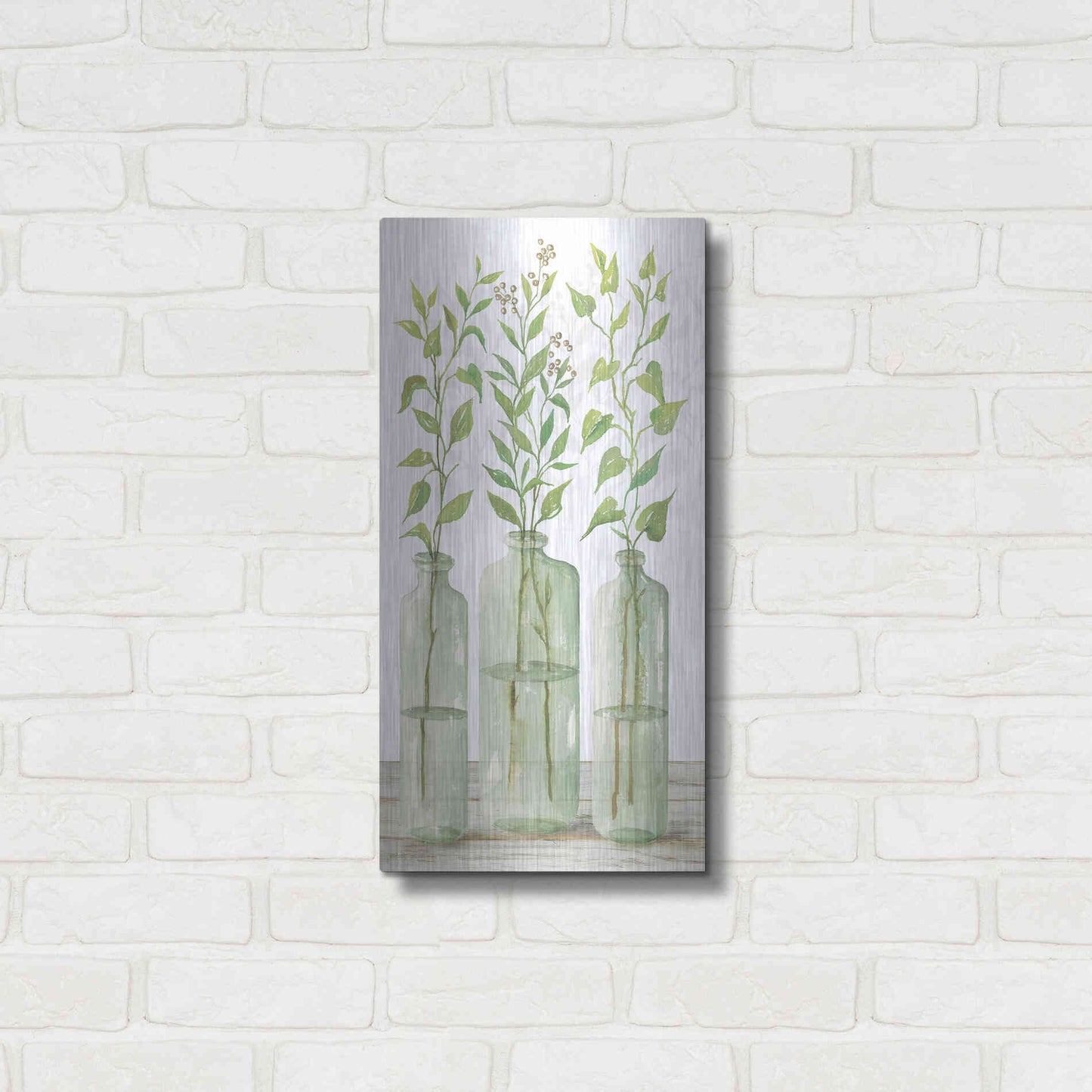 Luxe Metal Art 'Simple Leaves in Jar II' by Cindy Jacobs, Metal Wall Art,12x24