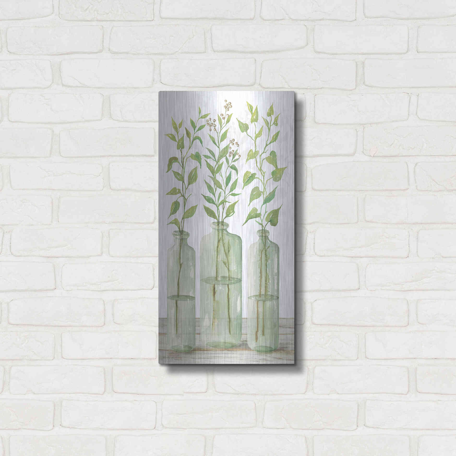 Luxe Metal Art 'Simple Leaves in Jar II' by Cindy Jacobs, Metal Wall Art,12x24