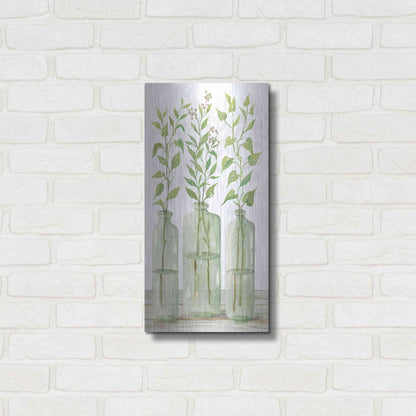 Luxe Metal Art 'Simple Leaves in Jar II' by Cindy Jacobs, Metal Wall Art,12x24