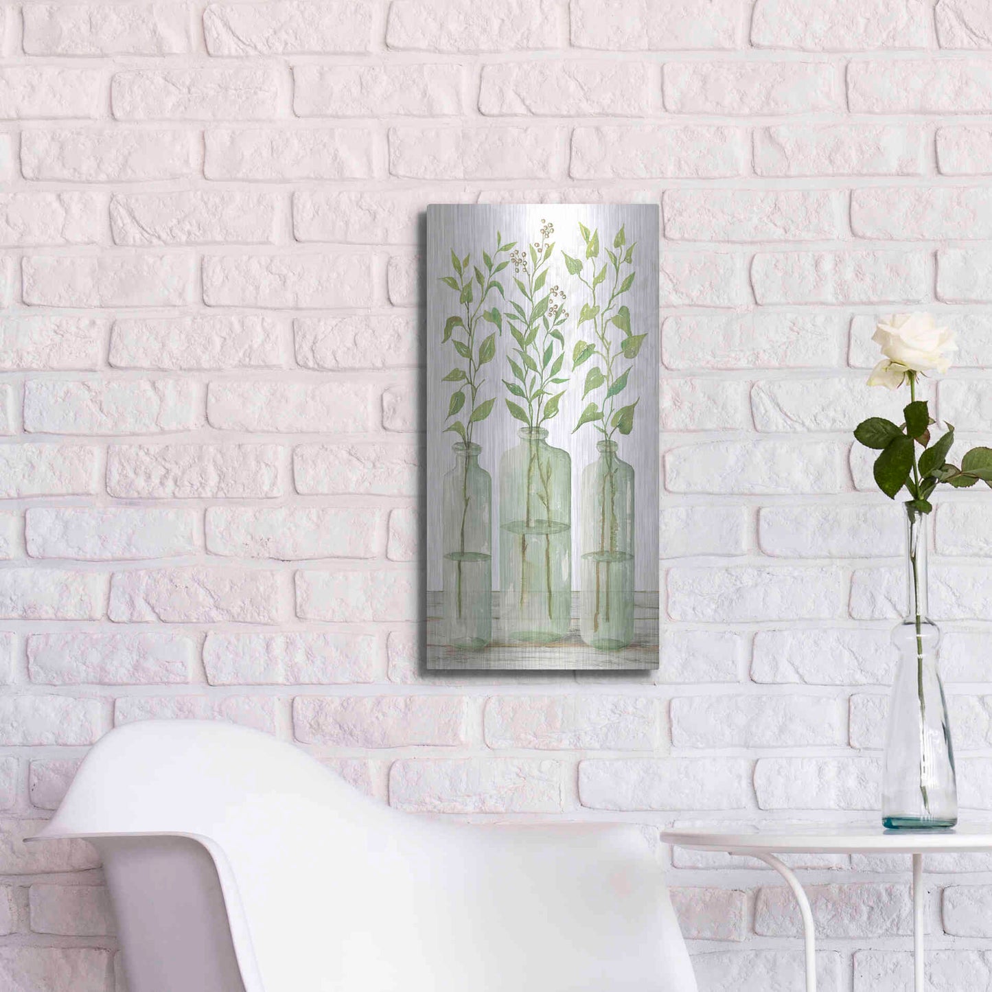 Luxe Metal Art 'Simple Leaves in Jar II' by Cindy Jacobs, Metal Wall Art,12x24