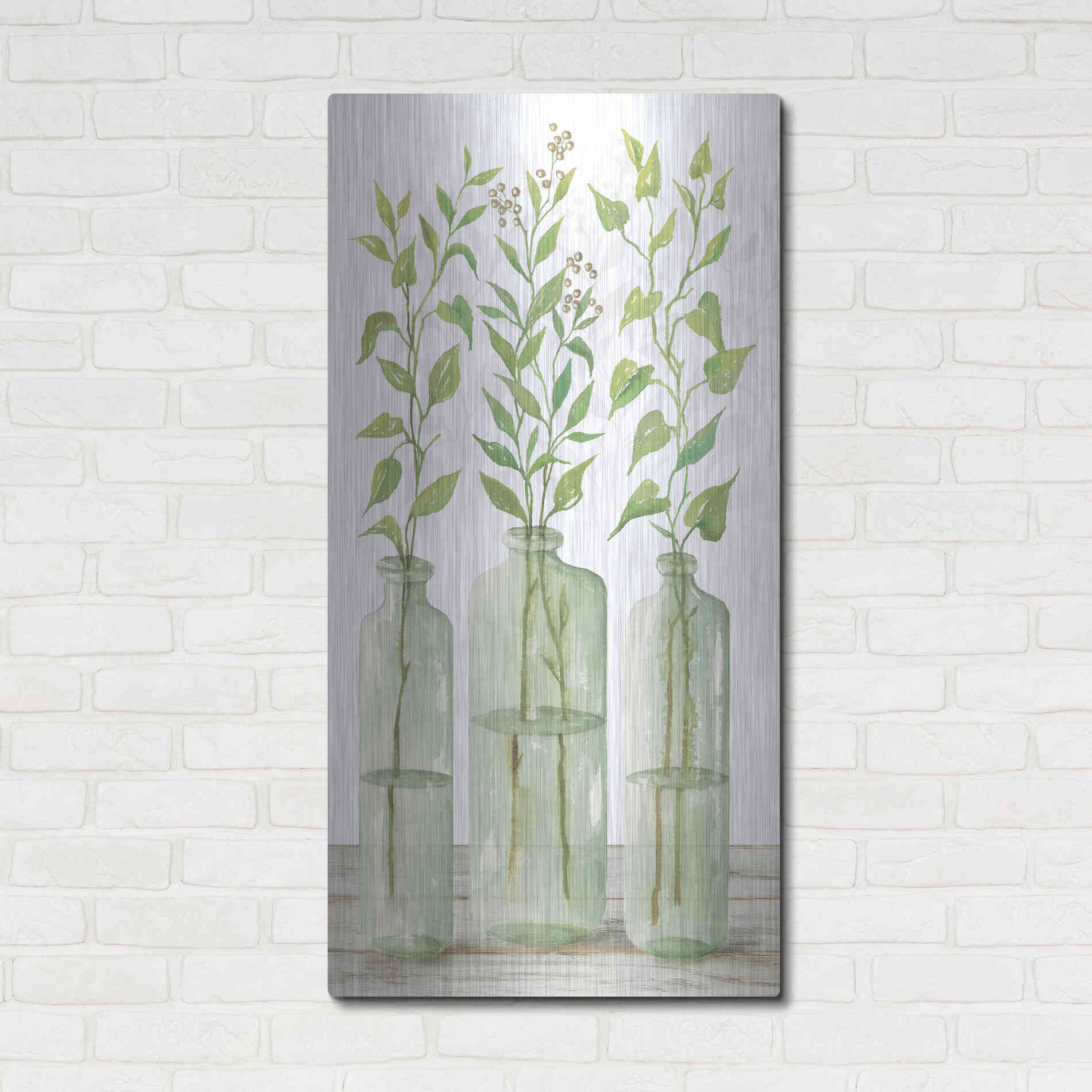Luxe Metal Art 'Simple Leaves in Jar II' by Cindy Jacobs, Metal Wall Art,24x48