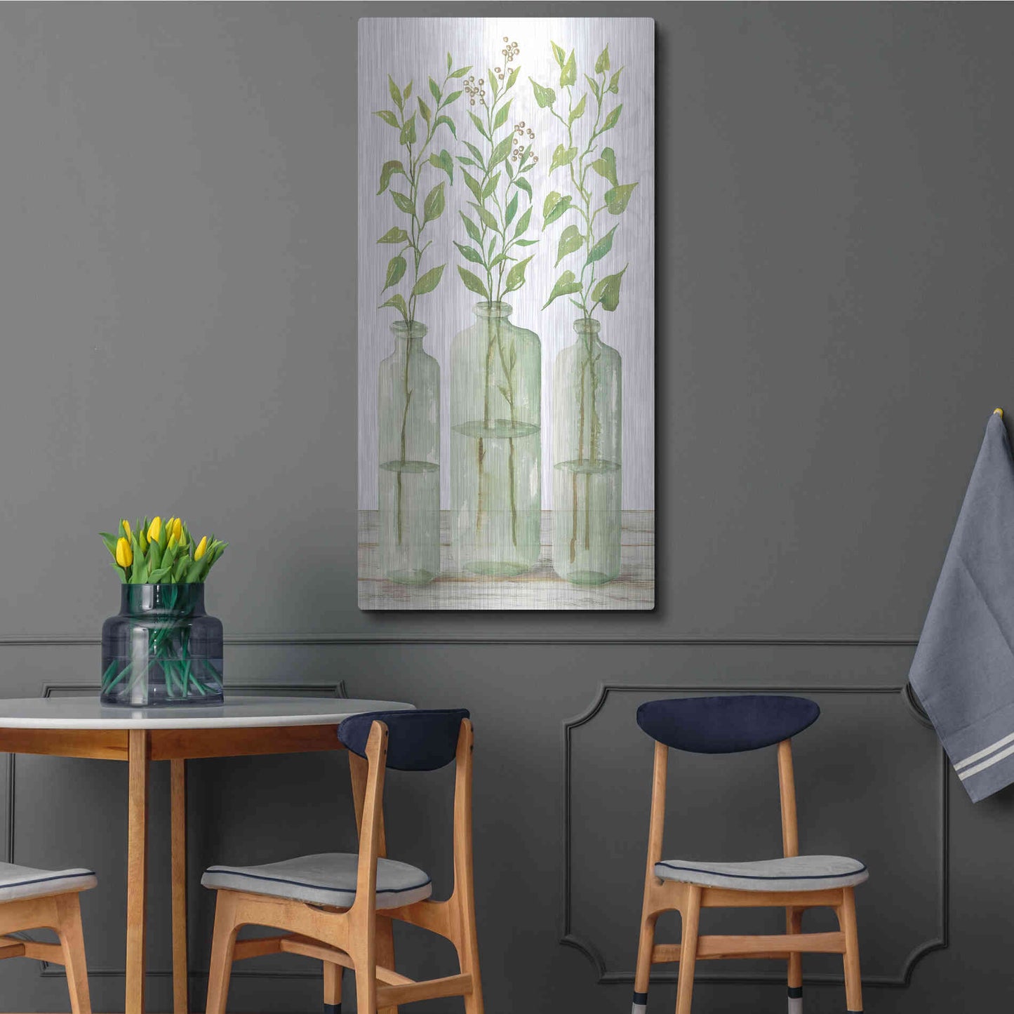 Luxe Metal Art 'Simple Leaves in Jar II' by Cindy Jacobs, Metal Wall Art,24x48