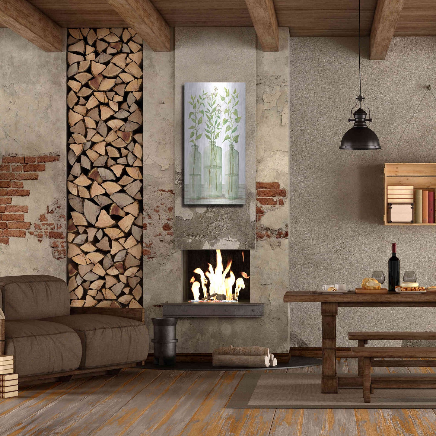 Luxe Metal Art 'Simple Leaves in Jar II' by Cindy Jacobs, Metal Wall Art,24x48