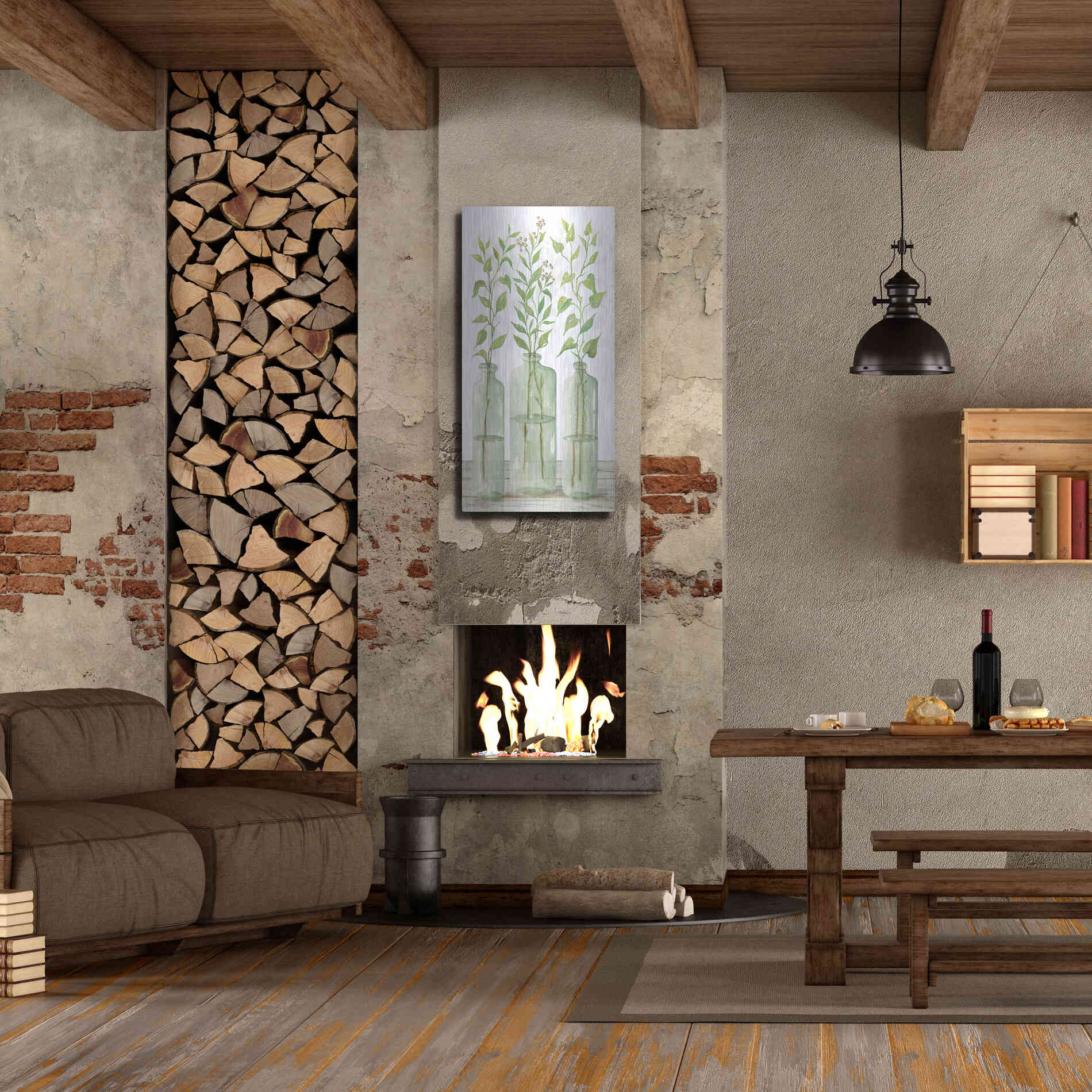 Luxe Metal Art 'Simple Leaves in Jar II' by Cindy Jacobs, Metal Wall Art,24x48