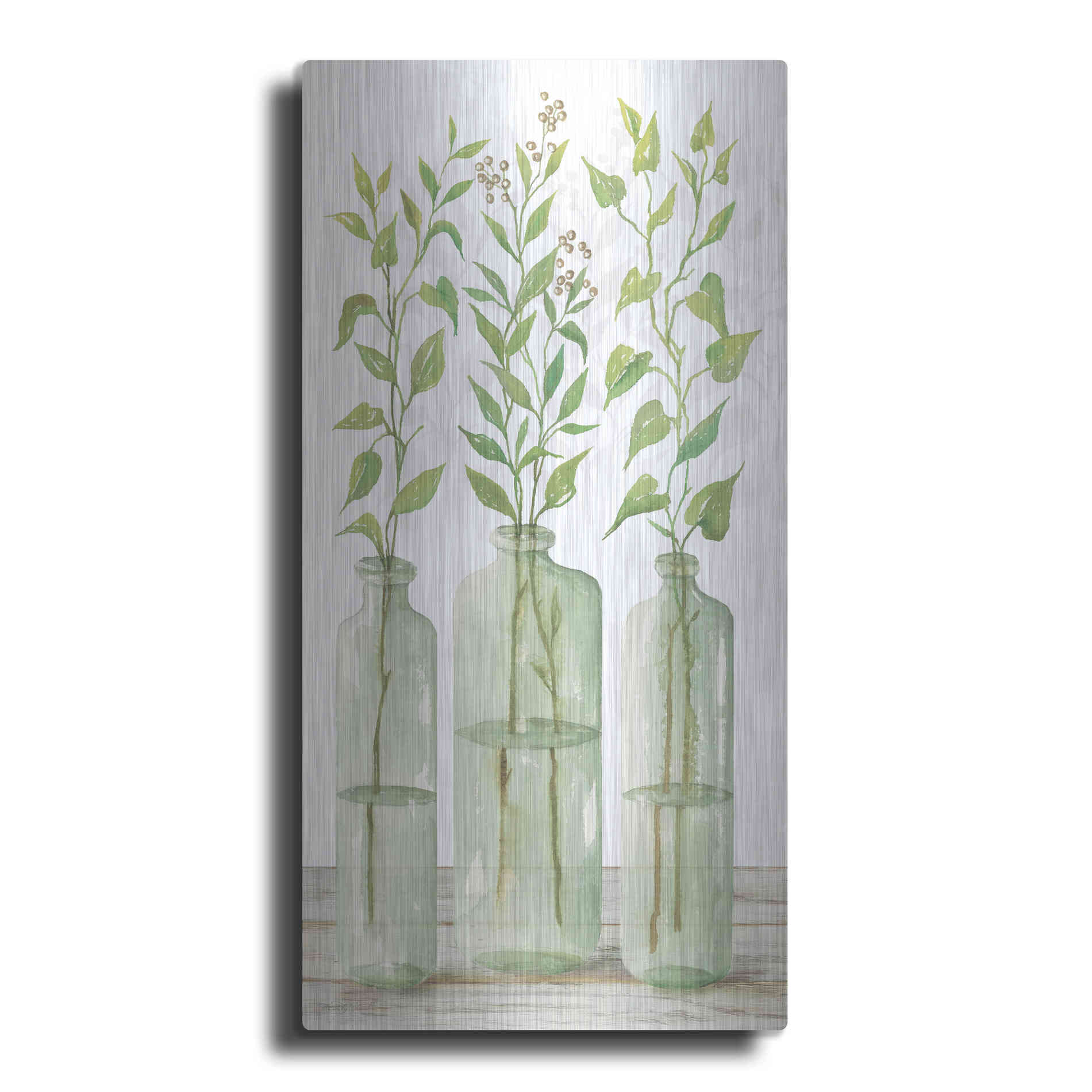 Luxe Metal Art 'Simple Leaves in Jar II' by Cindy Jacobs, Metal Wall Art