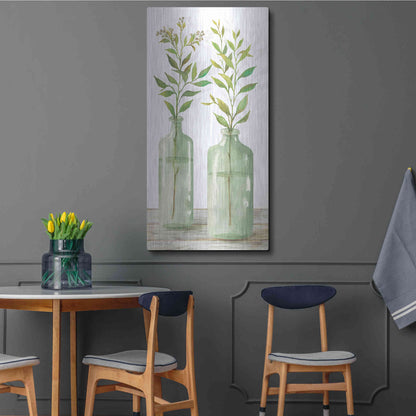 Luxe Metal Art 'Simple Leaves in Jar III' by Cindy Jacobs, Metal Wall Art,24x48