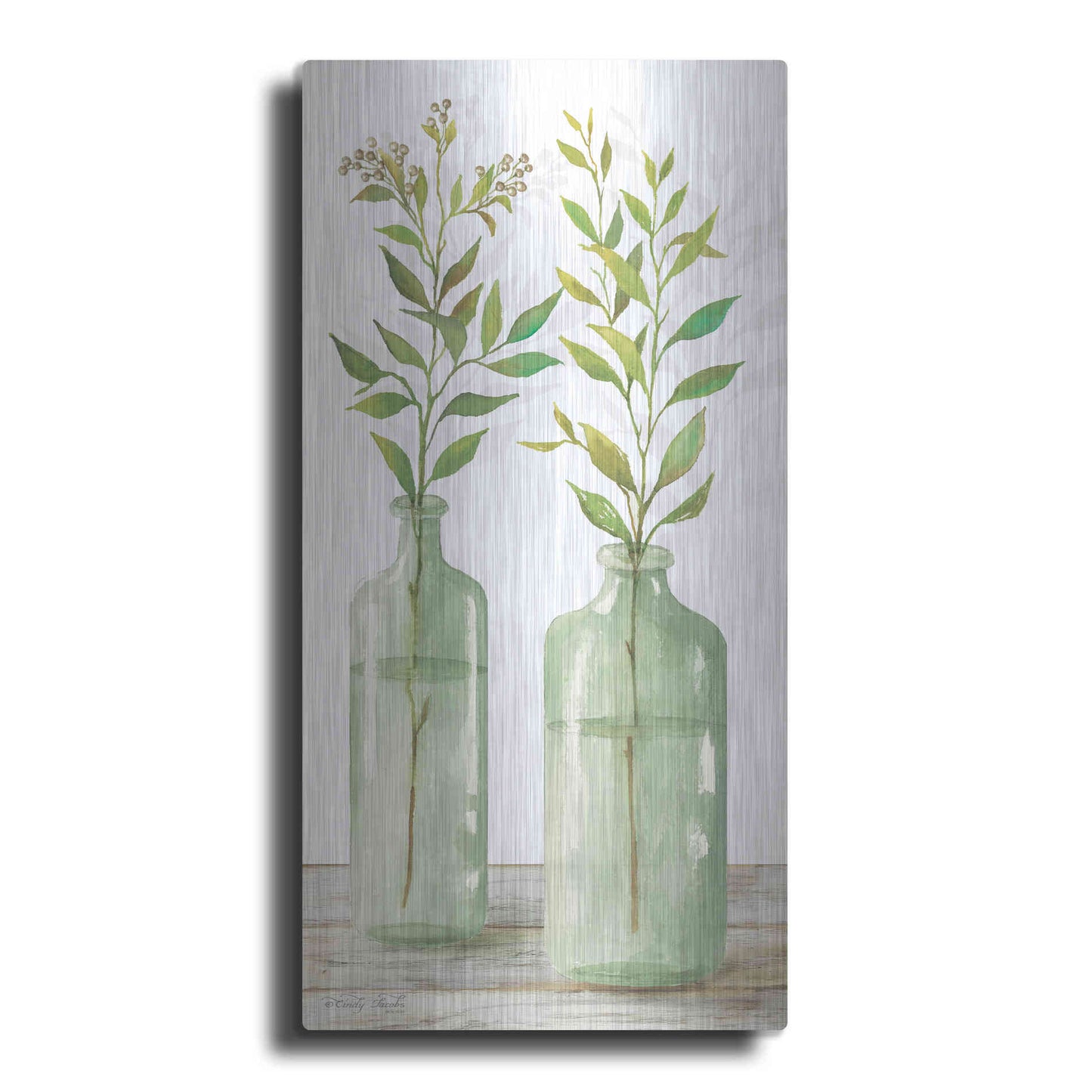 Luxe Metal Art 'Simple Leaves in Jar III' by Cindy Jacobs, Metal Wall Art