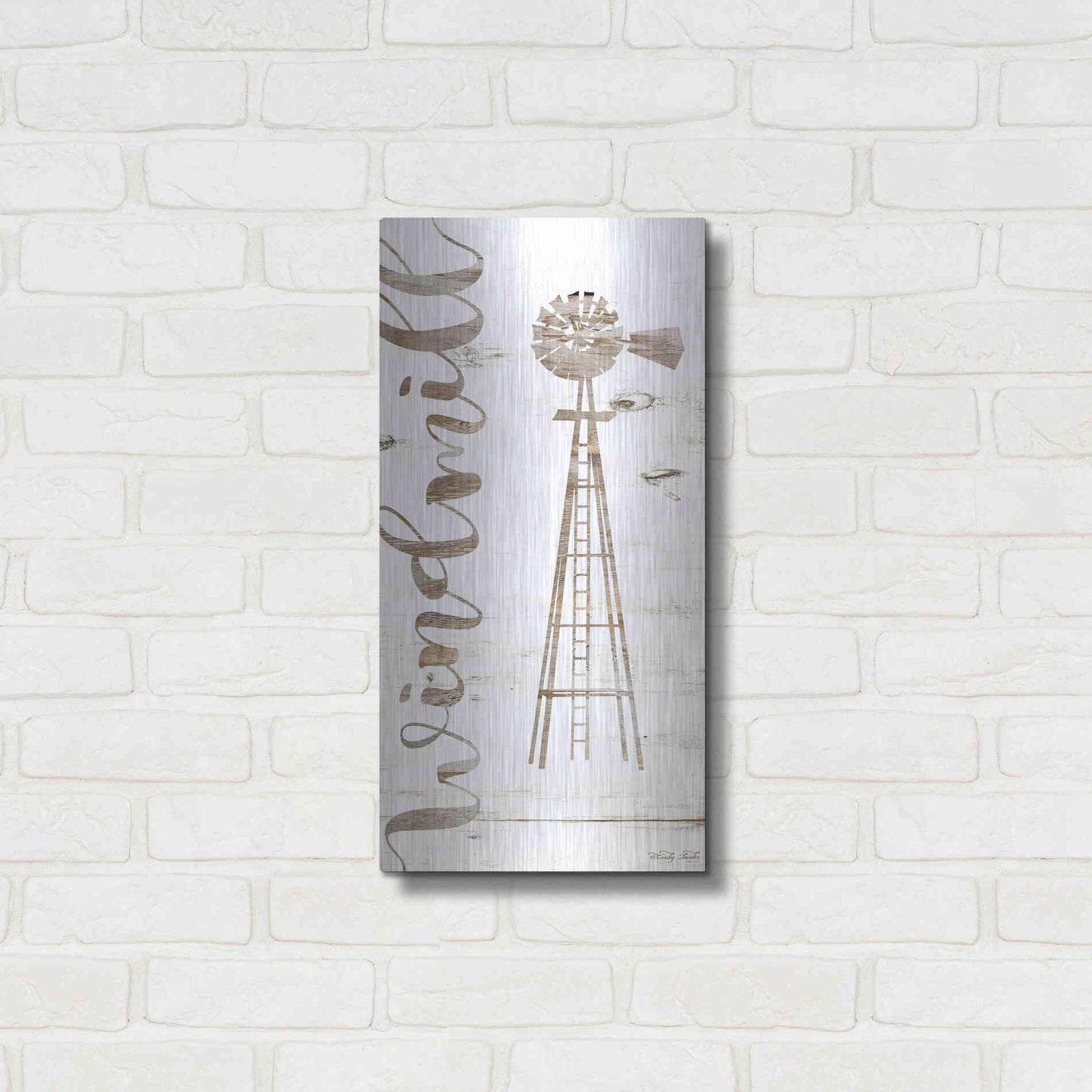 Luxe Metal Art 'Windmill' by Cindy Jacobs, Metal Wall Art,12x24