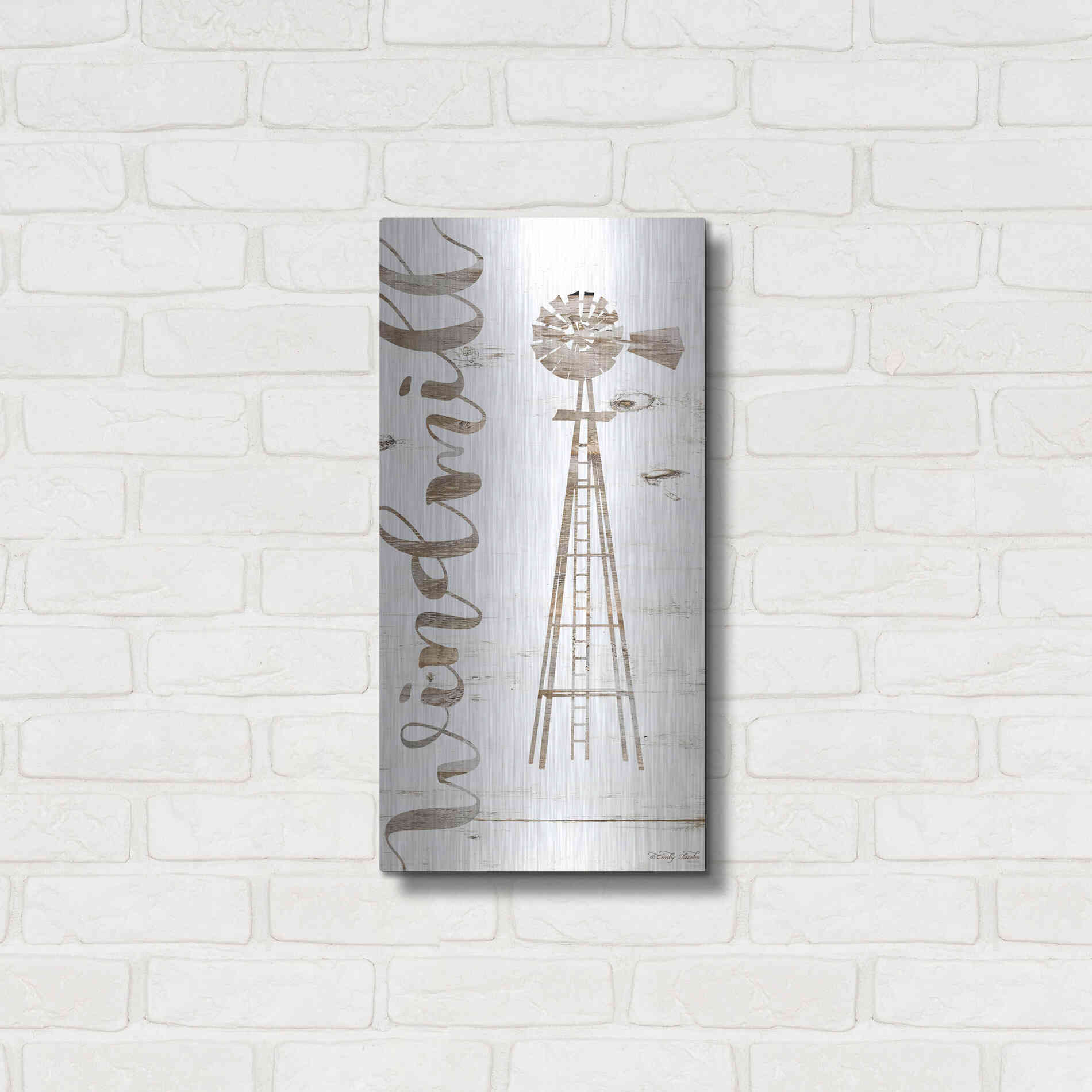 Luxe Metal Art 'Windmill' by Cindy Jacobs, Metal Wall Art,12x24
