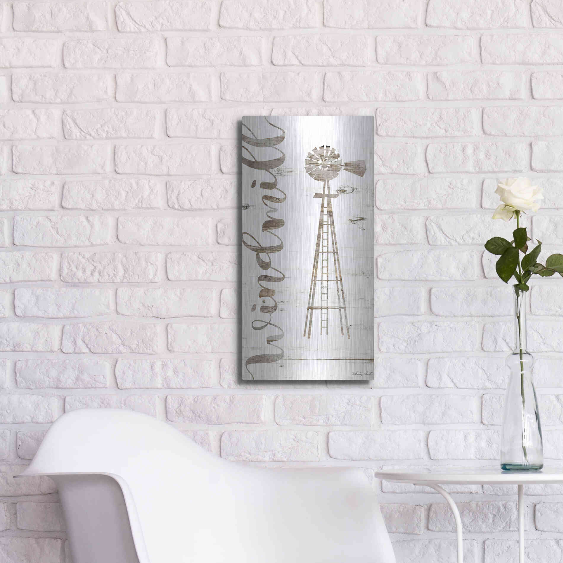 Luxe Metal Art 'Windmill' by Cindy Jacobs, Metal Wall Art,12x24