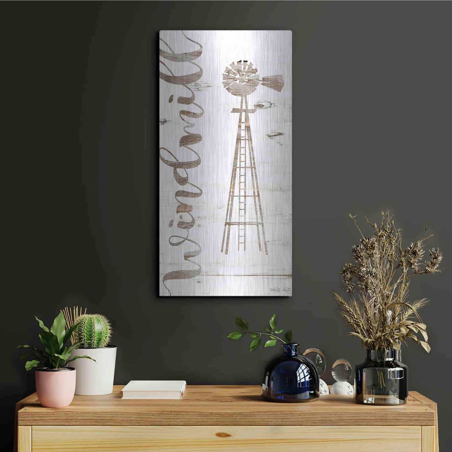 Luxe Metal Art 'Windmill' by Cindy Jacobs, Metal Wall Art,12x24